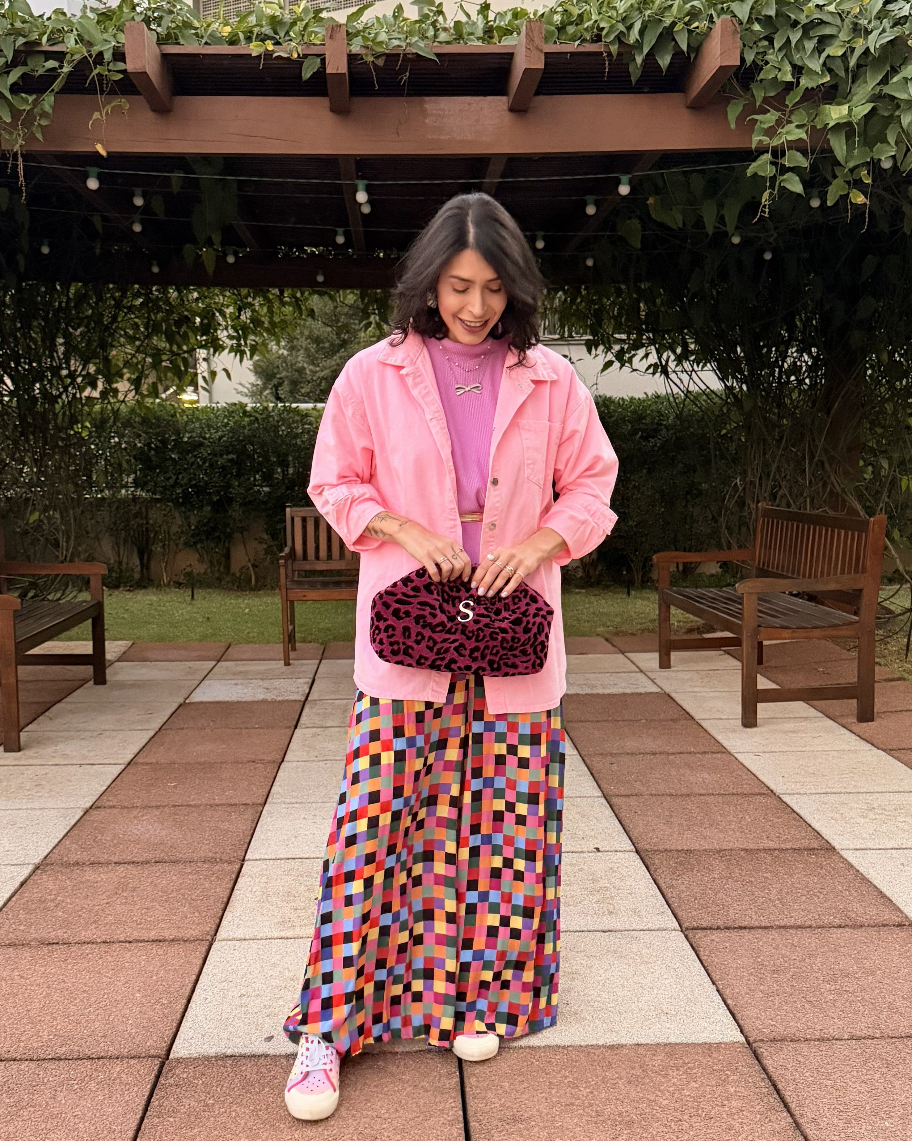 LEOPARD VELVET MAGENTA BUCKET BAG