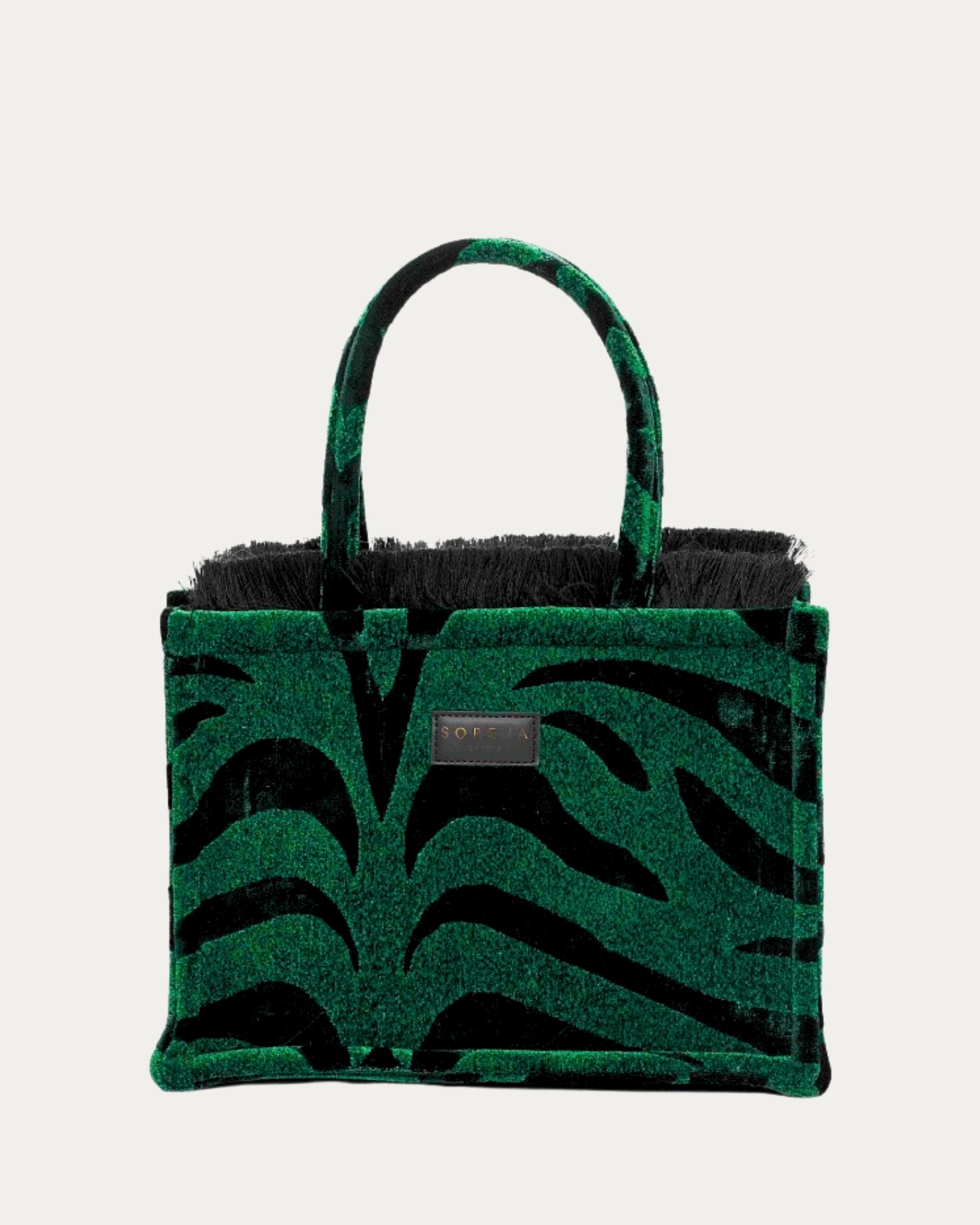 ANIMAL VELVET PETROL MEDIUM TOTE BAG