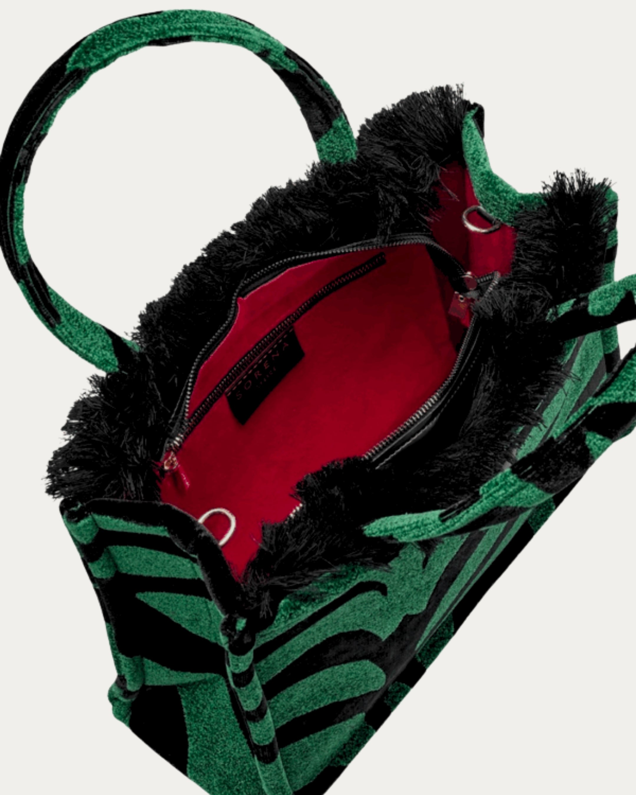 ANIMAL VELVET PETROL MEDIUM TOTE BAG