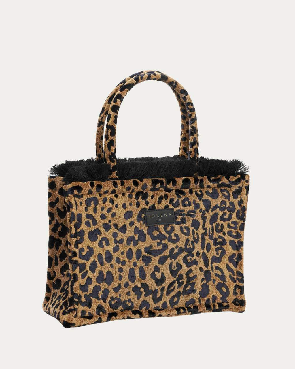 LEOPARD VELVET BROWN MEDIUM TOTE BAG