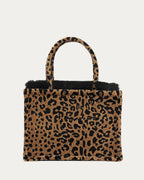 LEOPARD VELVET BROWN MEDIUM TOTE BAG