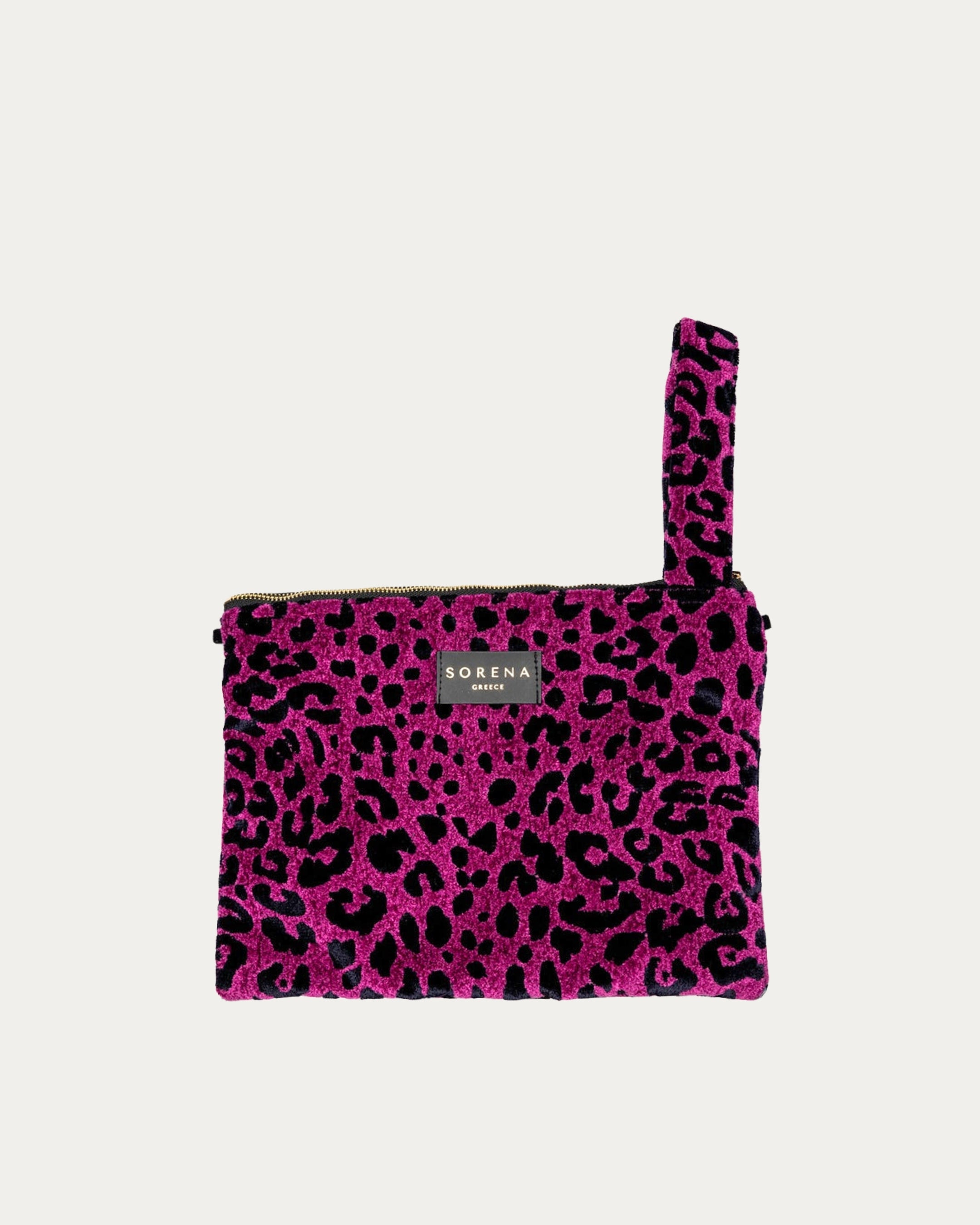 LEOPARD VELVET MAGENTA CLUTCH
