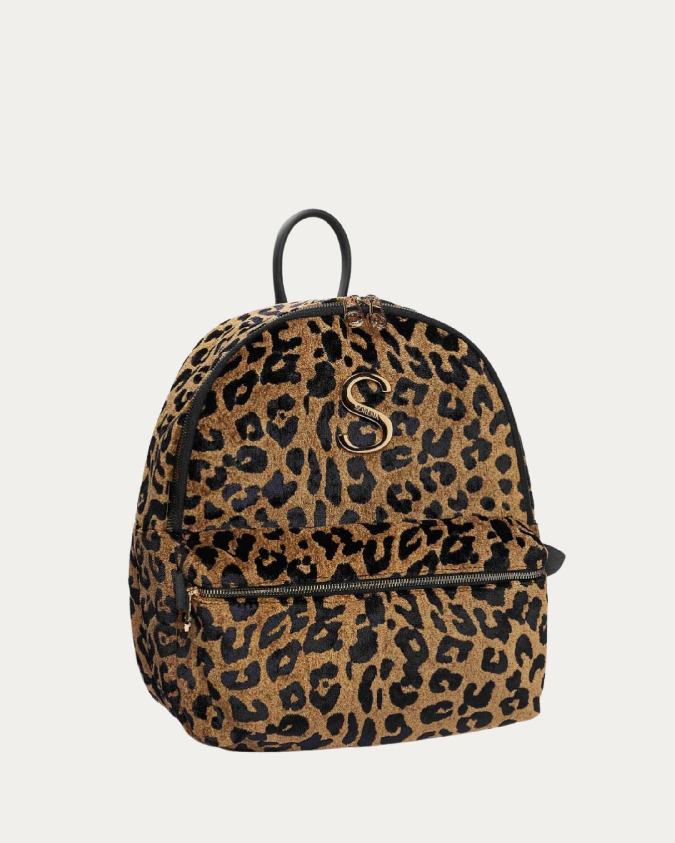 LEOPARD VELVET BROWN BACKPACK