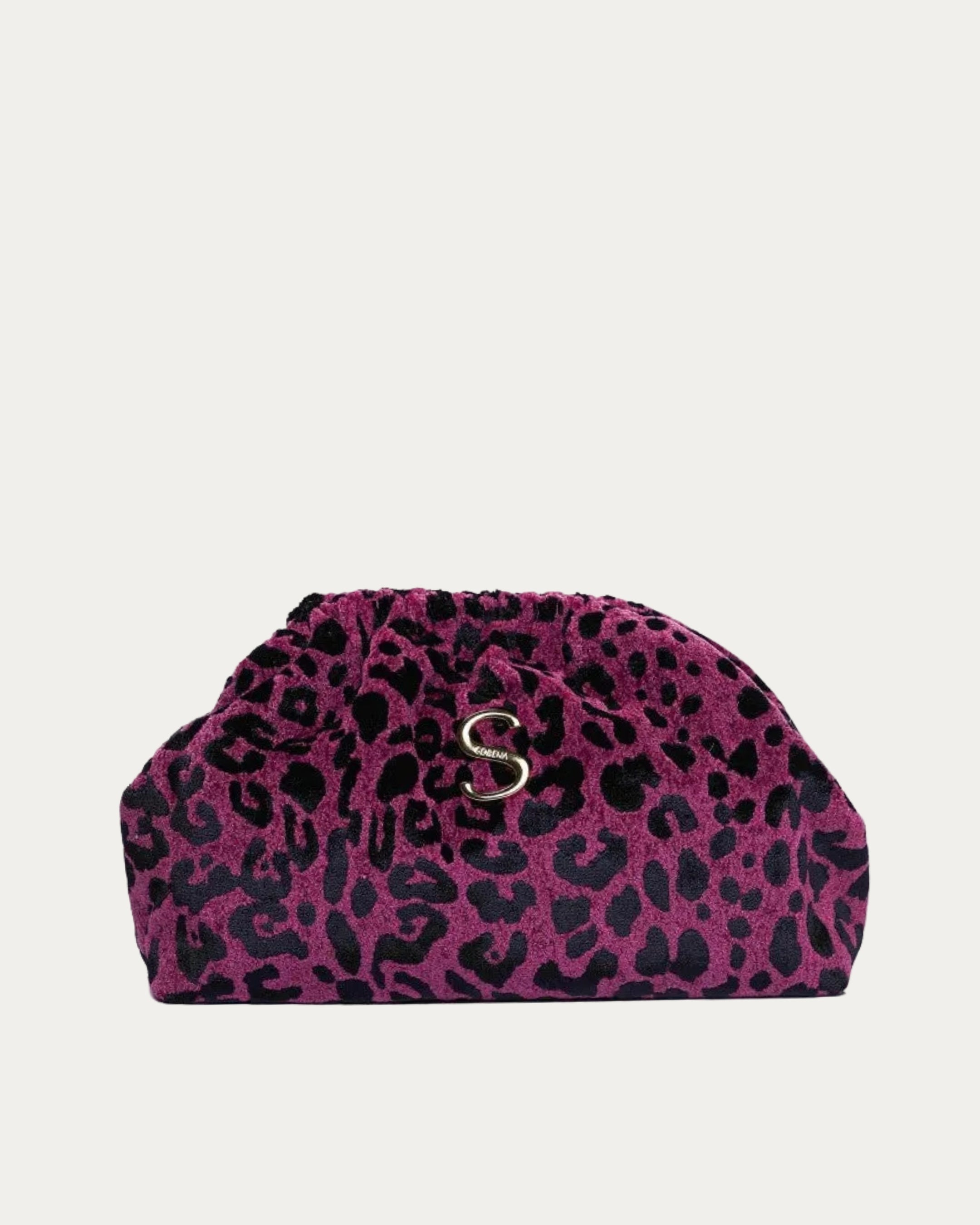 LEOPARD VELVET MAGENTA BUCKET BAG