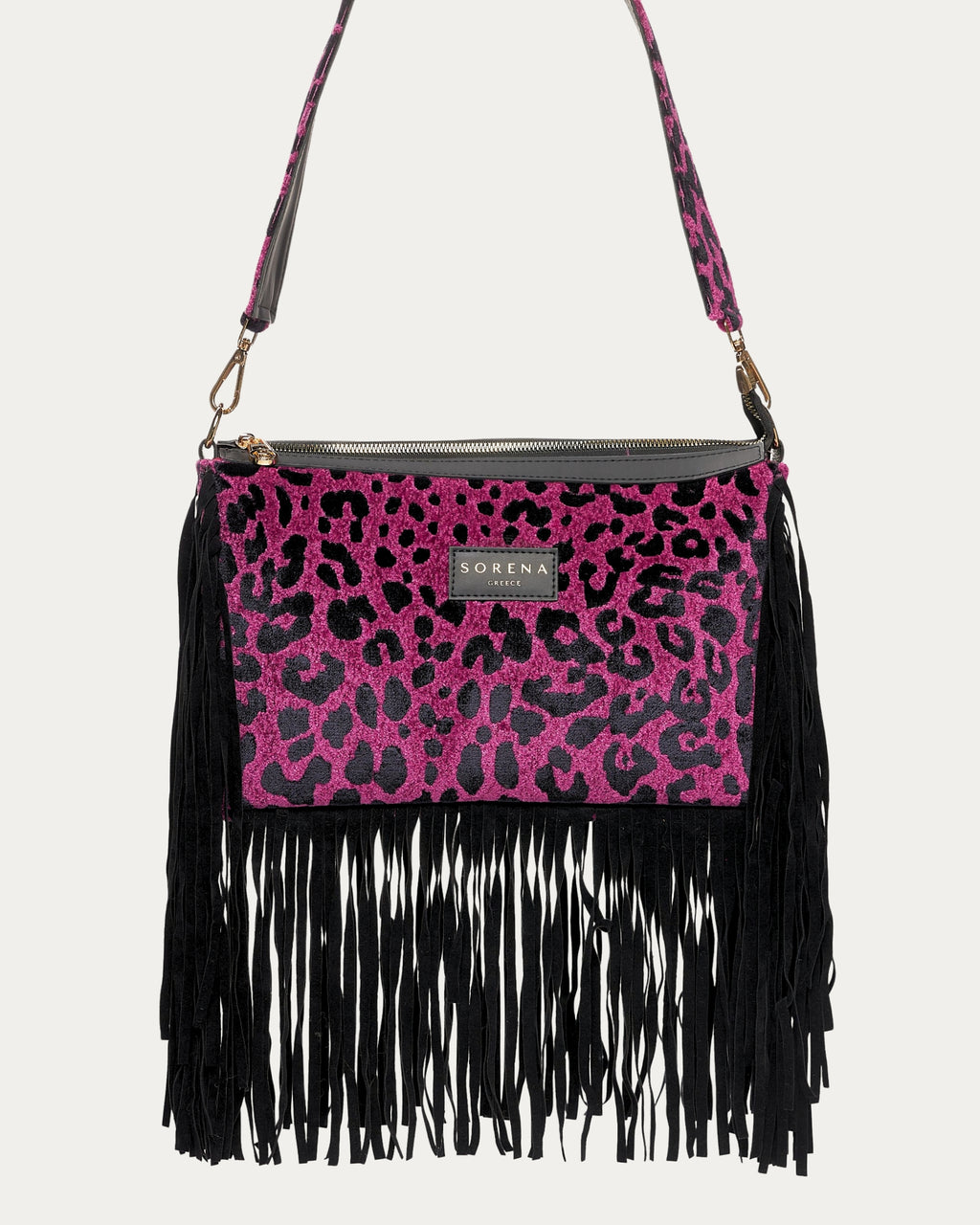 LEOPARD VELVET MAGENTA CROSSBODY BAG