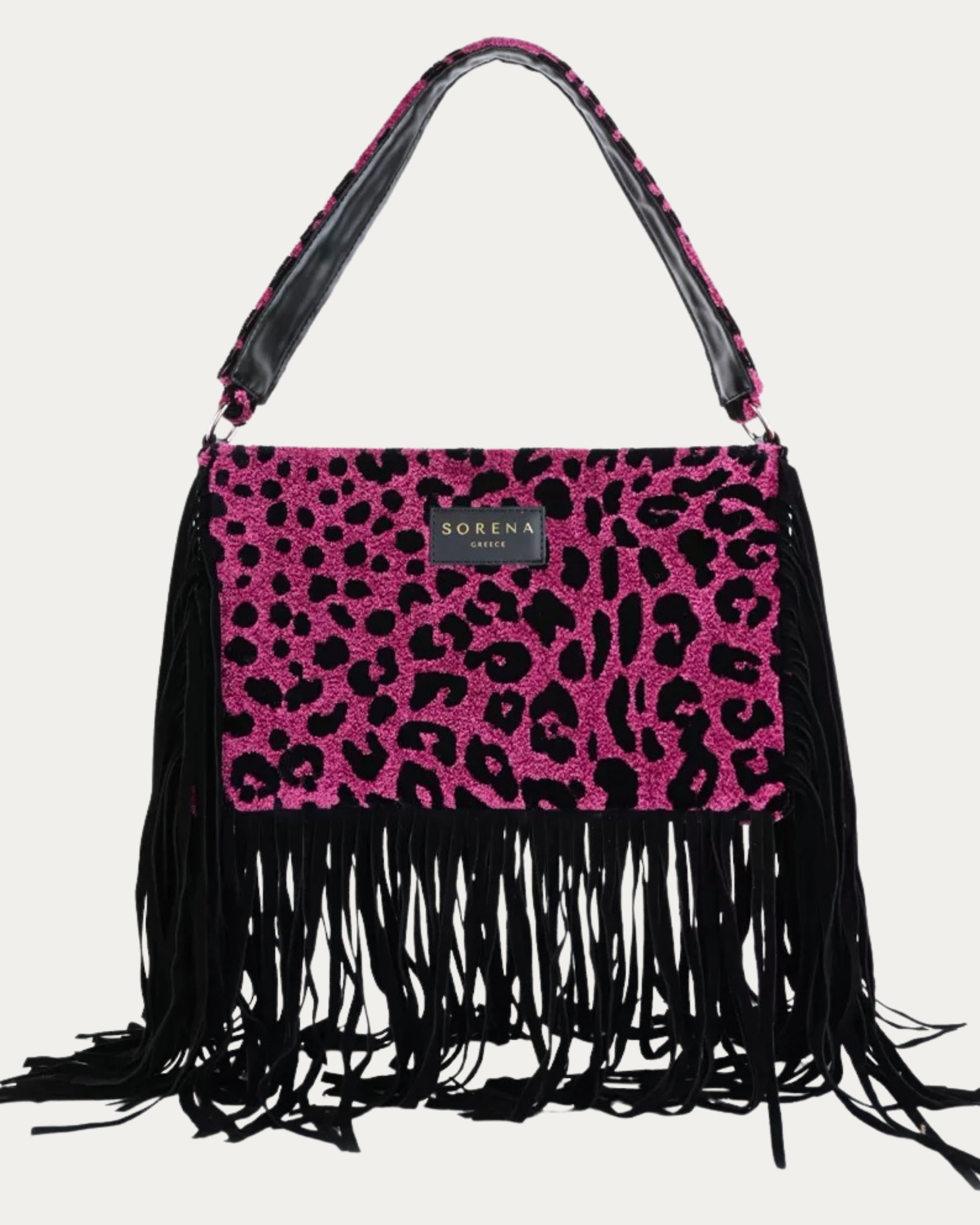 LEOPARD VELVET MAGENTA CROSSBODY BAG