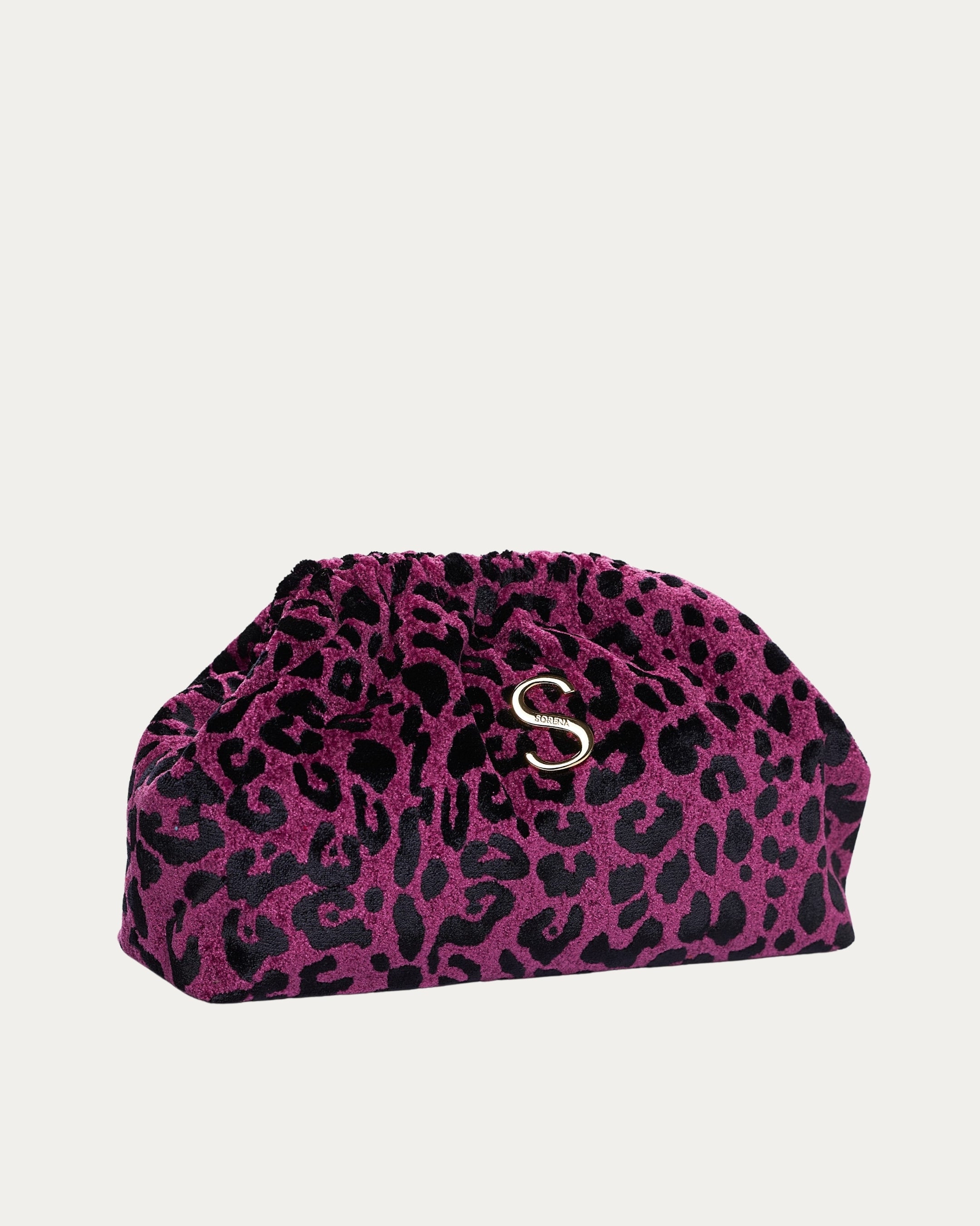 LEOPARD VELVET MAGENTA BUCKET BAG