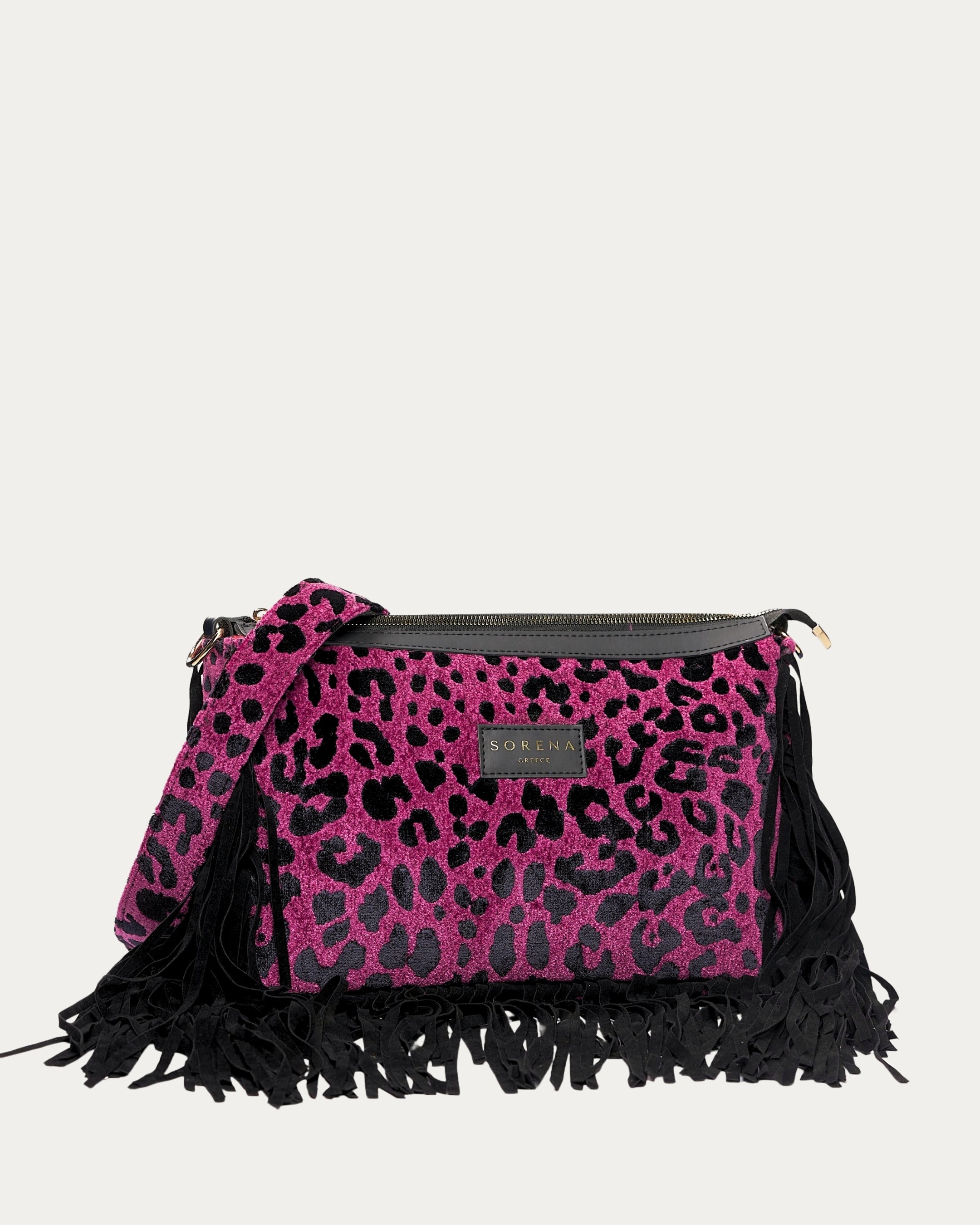 LEOPARD VELVET MAGENTA CROSSBODY BAG