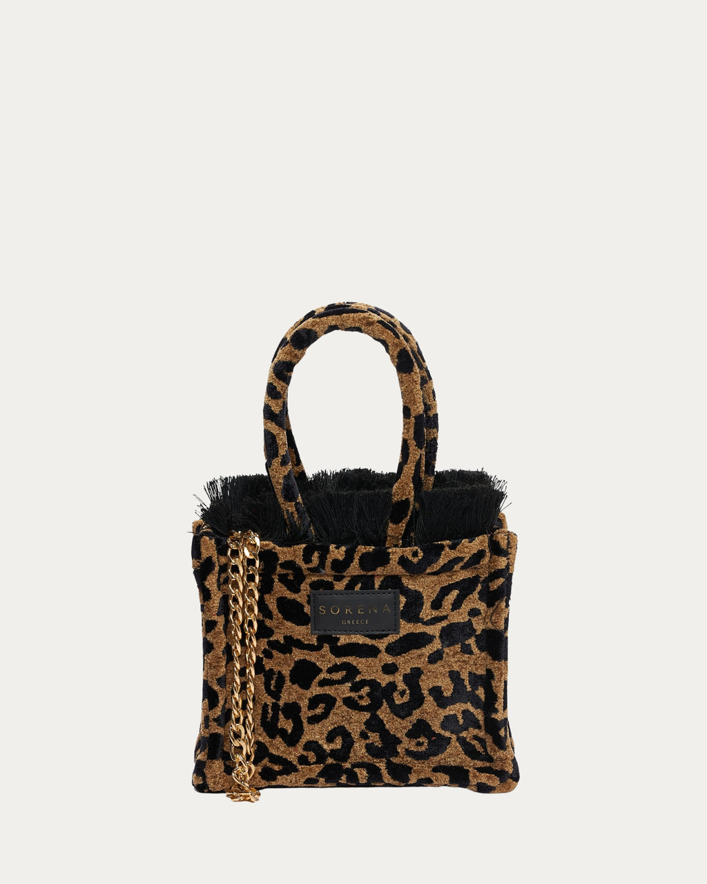 LEOPARD VELVET BROWN MINI TOTE BAG