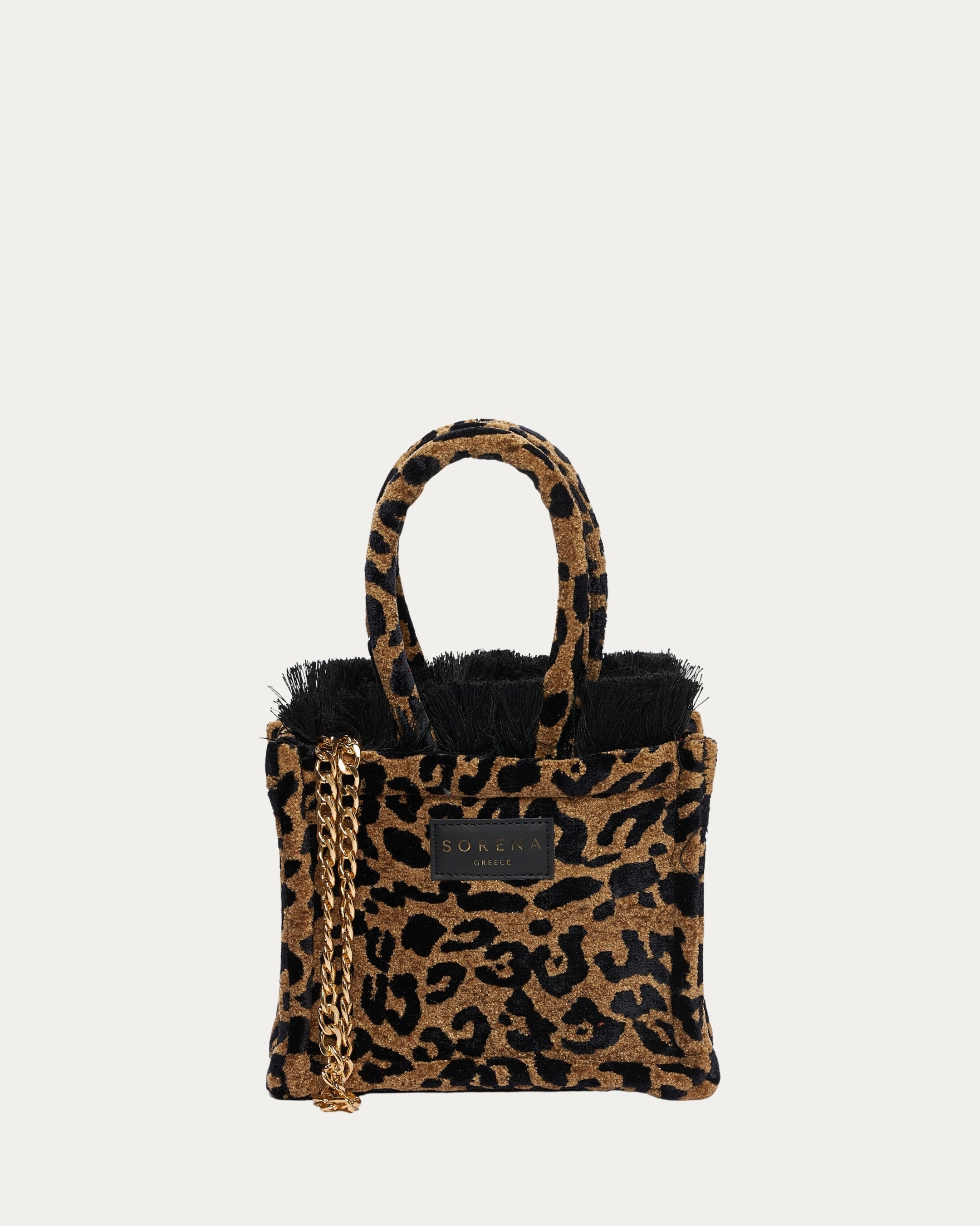 LEOPARD VELVET BROWN MINI TOTE BAG