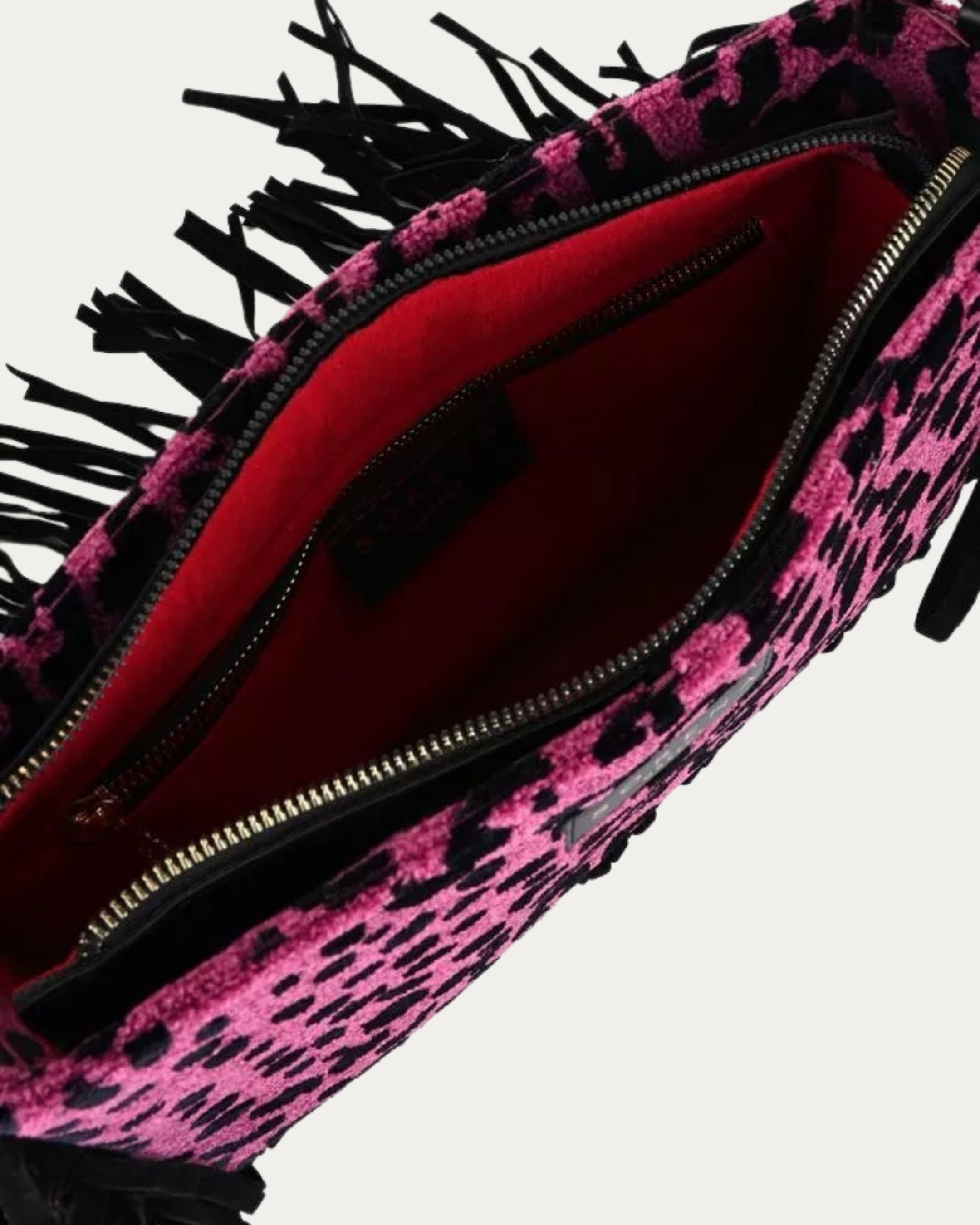 LEOPARD VELVET MAGENTA CROSSBODY BAG
