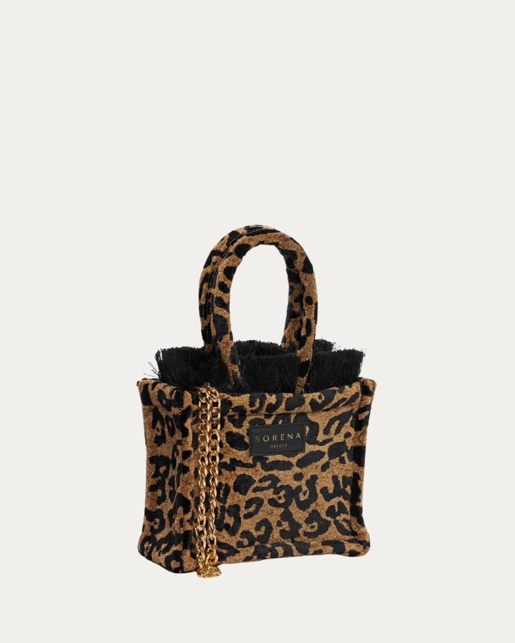 LEOPARD VELVET BROWN MINI TOTE BAG