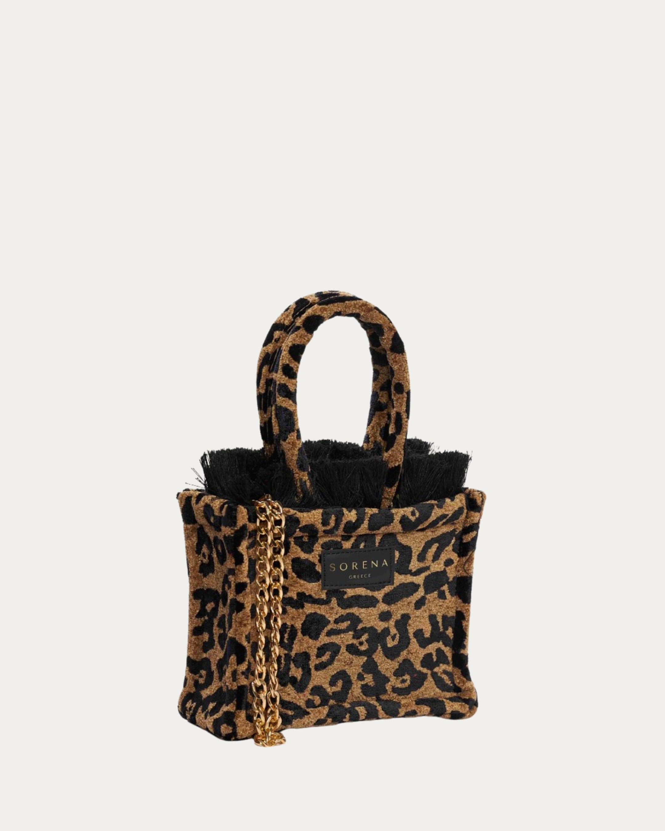 LEOPARD VELVET BROWN MINI TOTE BAG