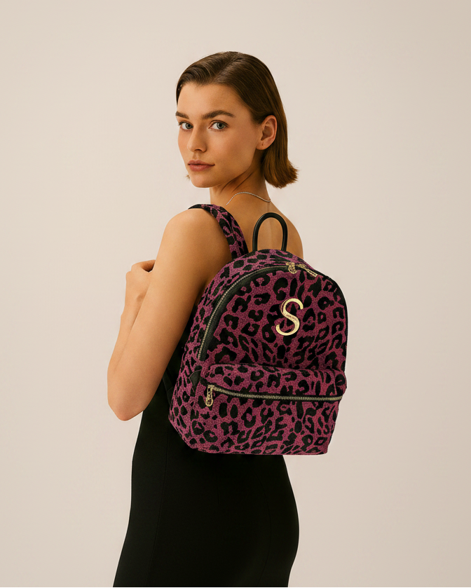 LEOPARD VELVET MAGENTA BACKPACK
