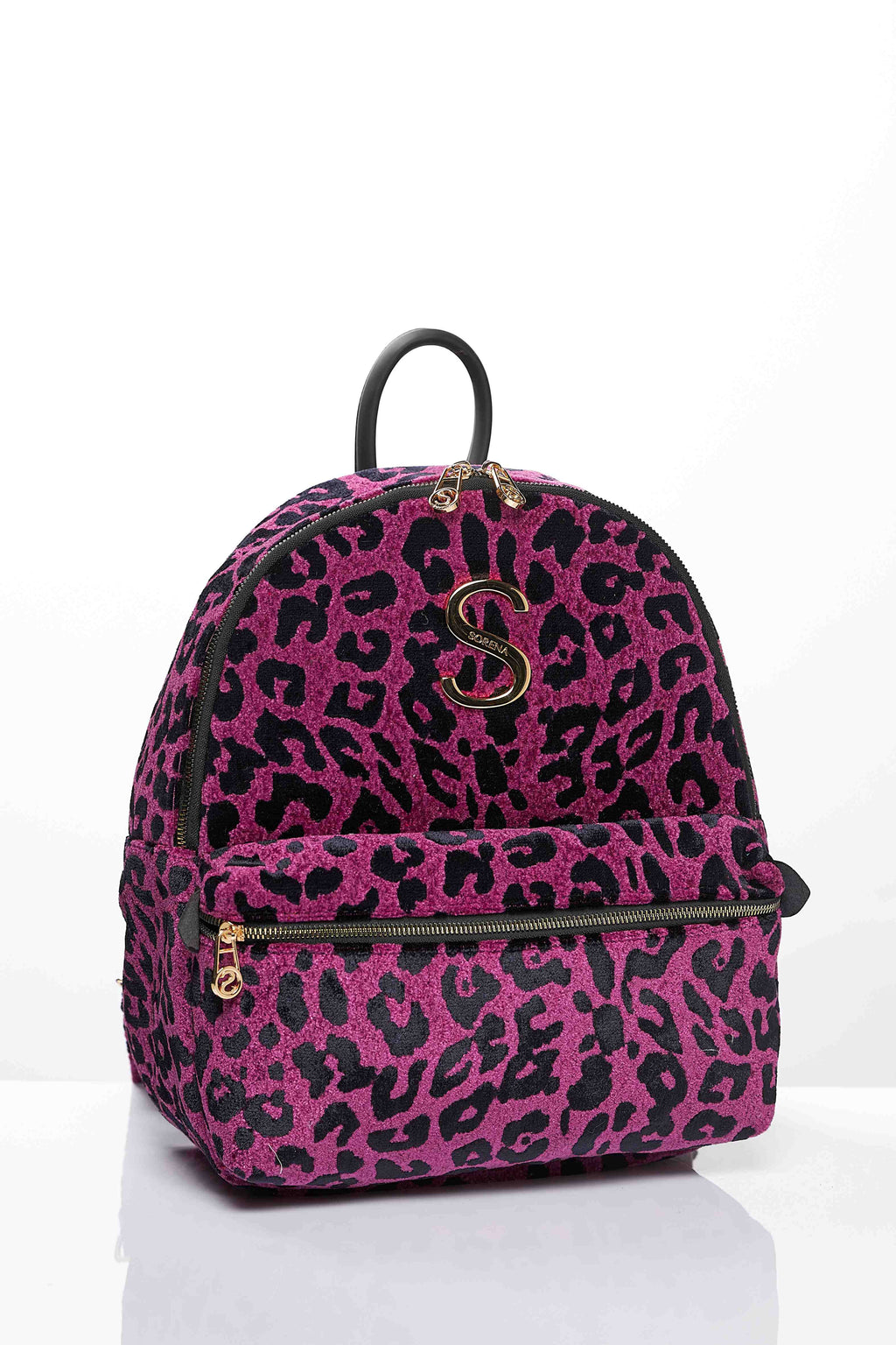 LEOPARD VELVET MAGENTA BACKPACK