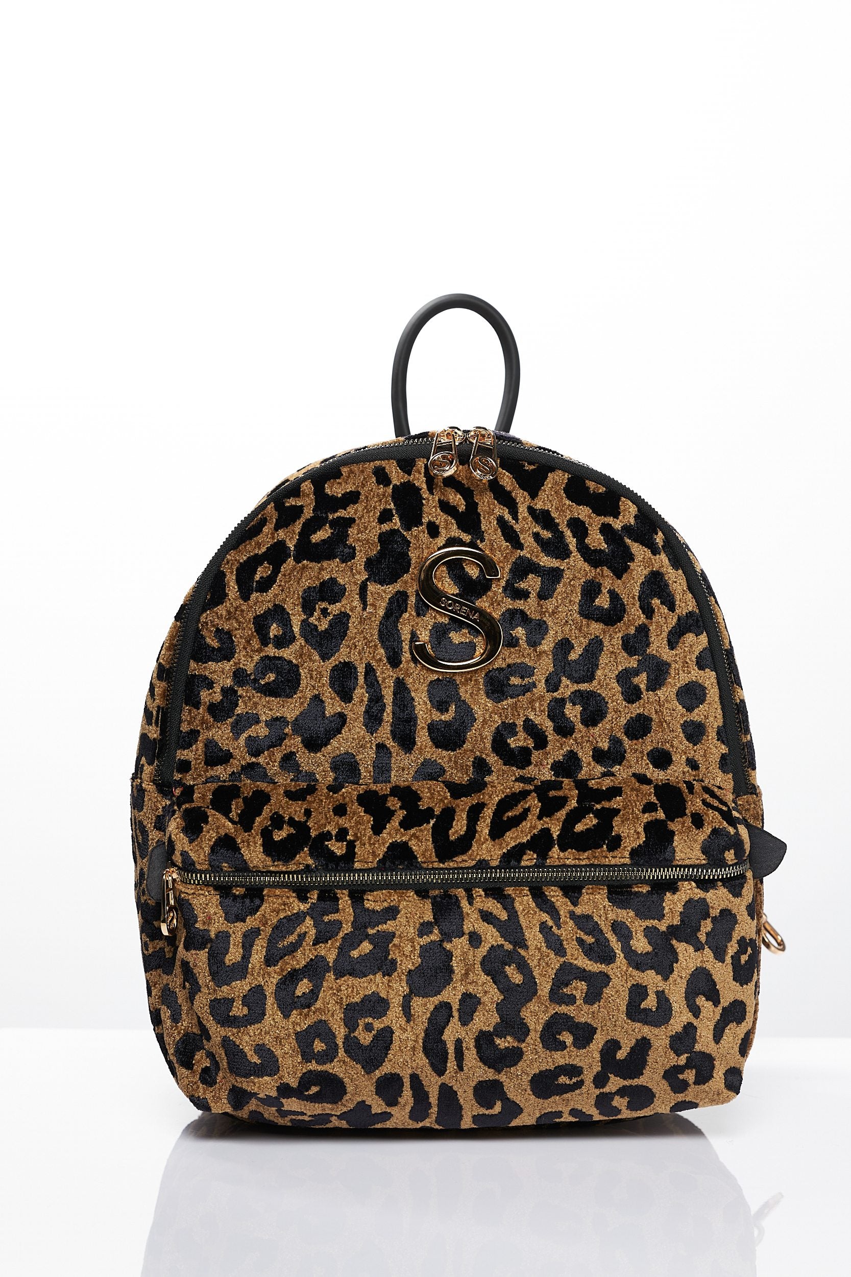 LEOPARD VELVET BROWN BACKPACK