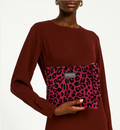 LEOPARD VELVET MAGENTA CLUTCH
