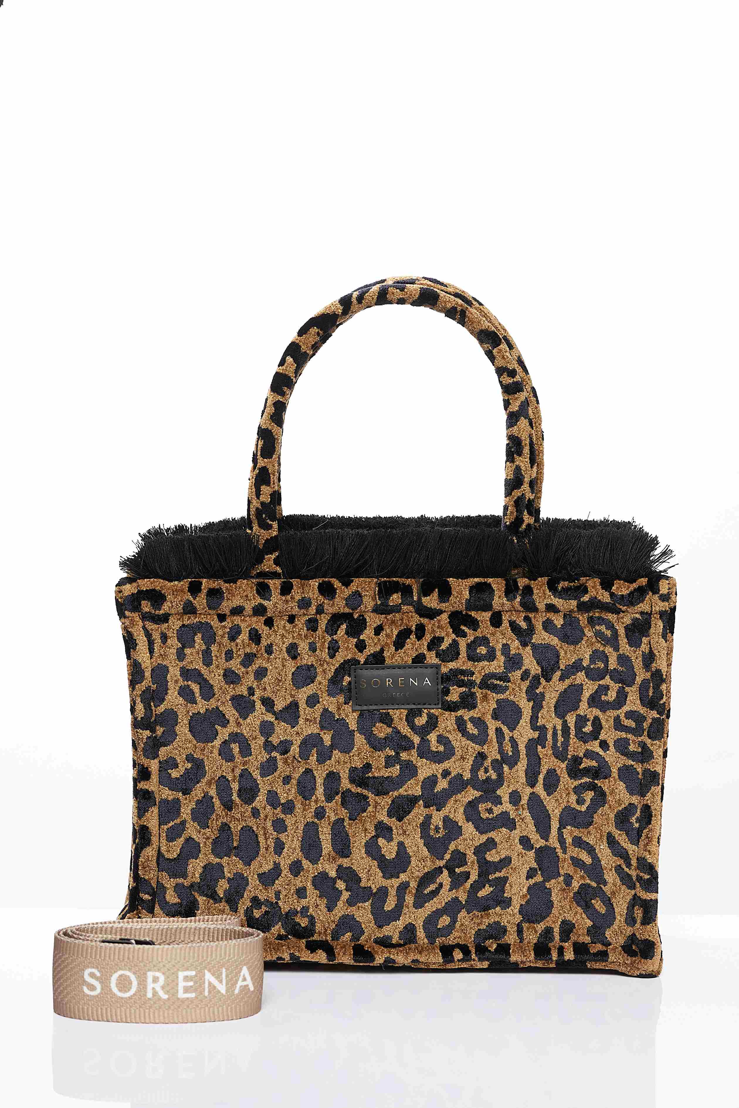LEOPARD VELVET BROWN MEDIUM TOTE BAG