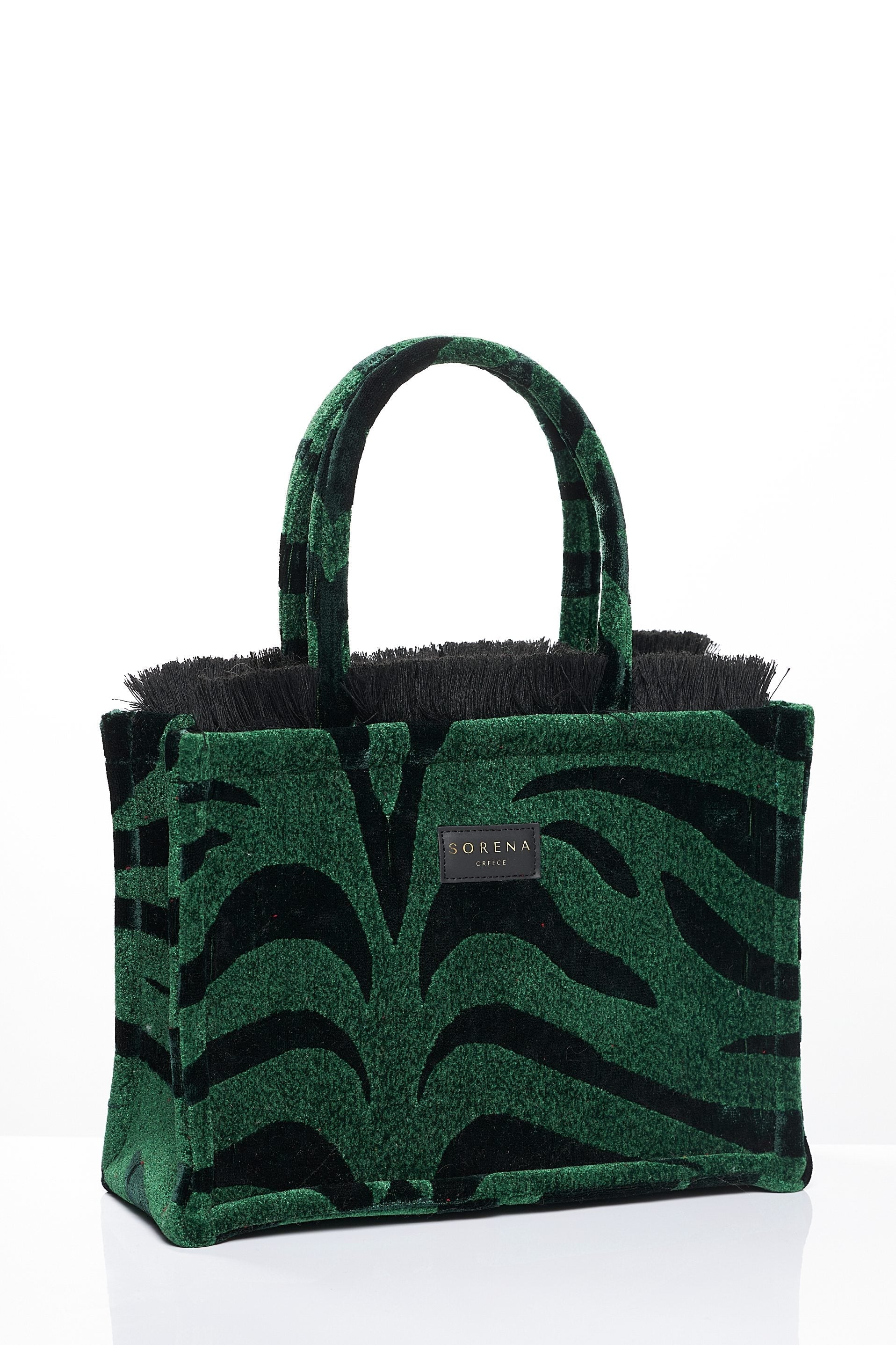 ANIMAL VELVET PETROL MEDIUM TOTE BAG