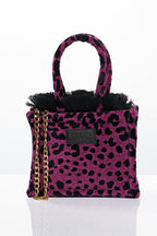 LEOPARD VELVET MAGENTA MINI TOTE BAG
