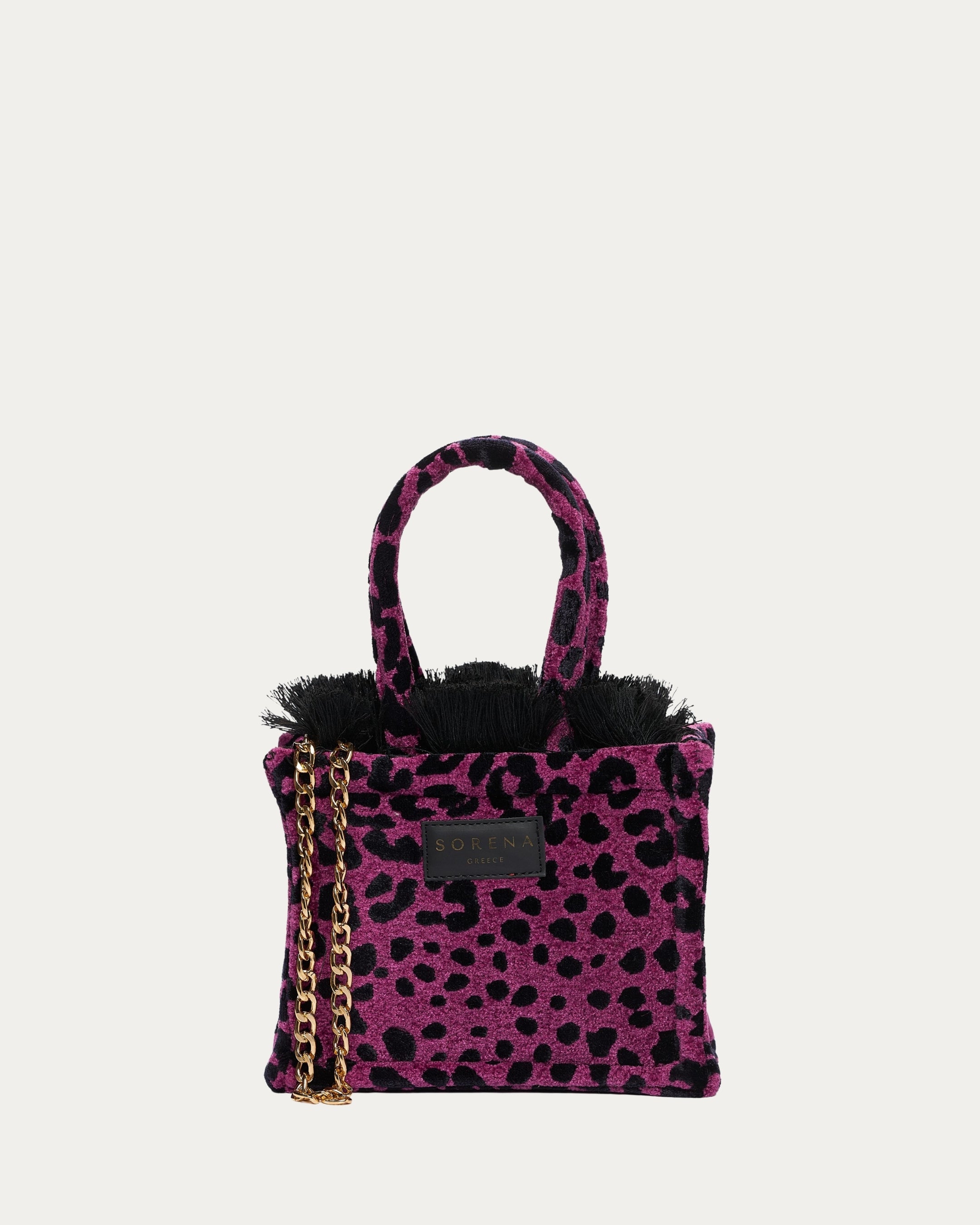 LEOPARD VELVET MAGENTA MINI TOTE BAG