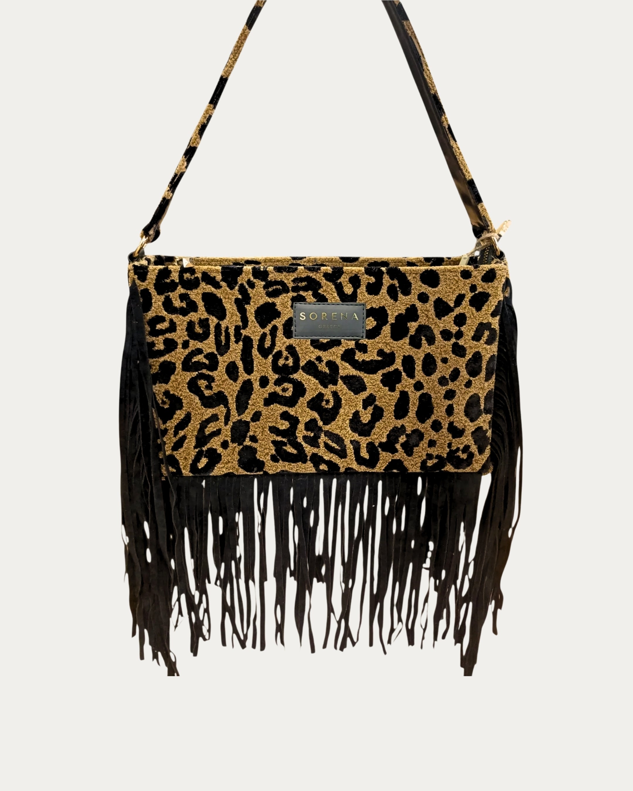 LEOPARD VELVET BROWN CROSSBODY BAG