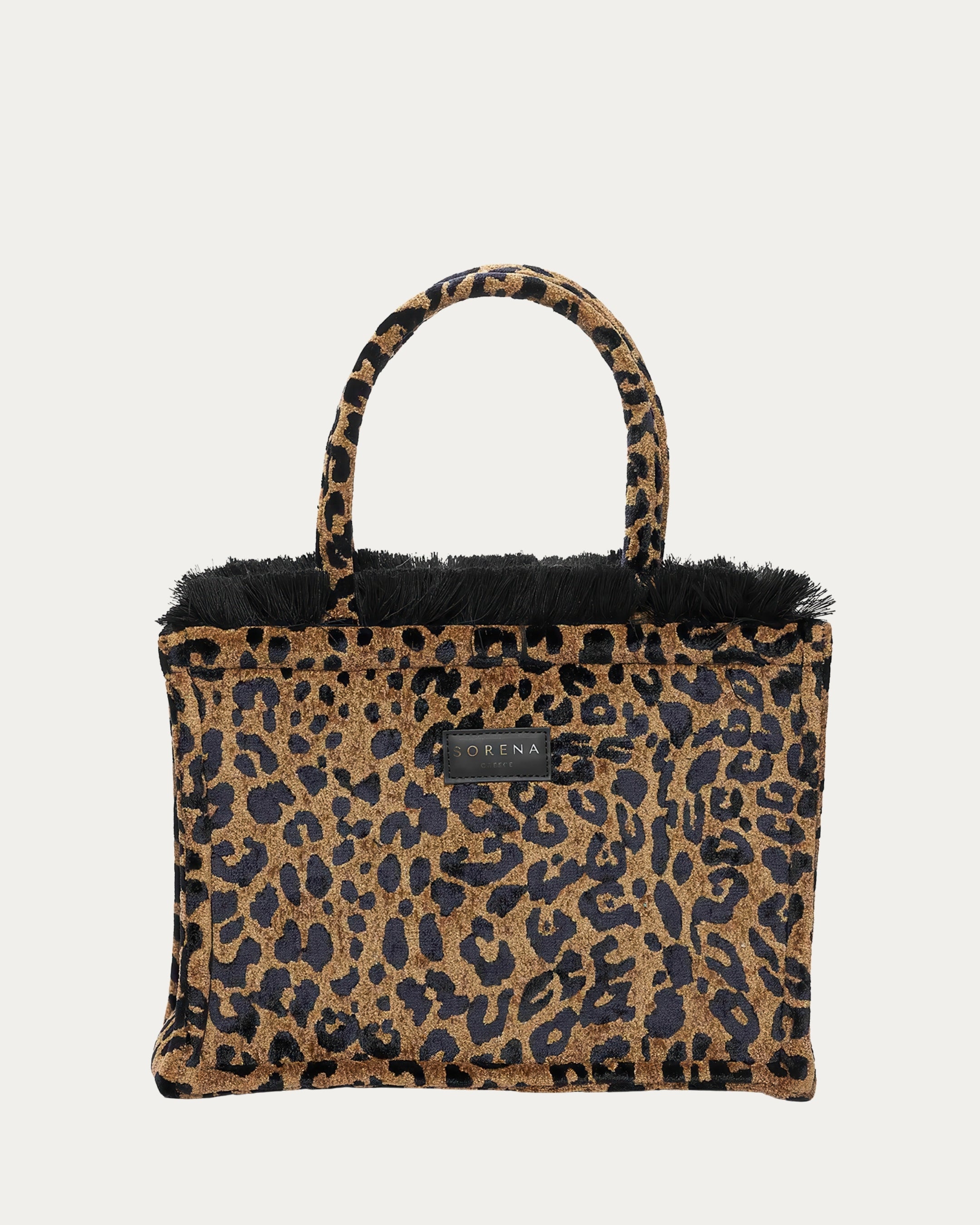 Leopard Velvet Brown Medium Tote Bag | Sorena Brasil