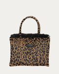 LEOPARD VELVET BROWN MEDIUM TOTE BAG