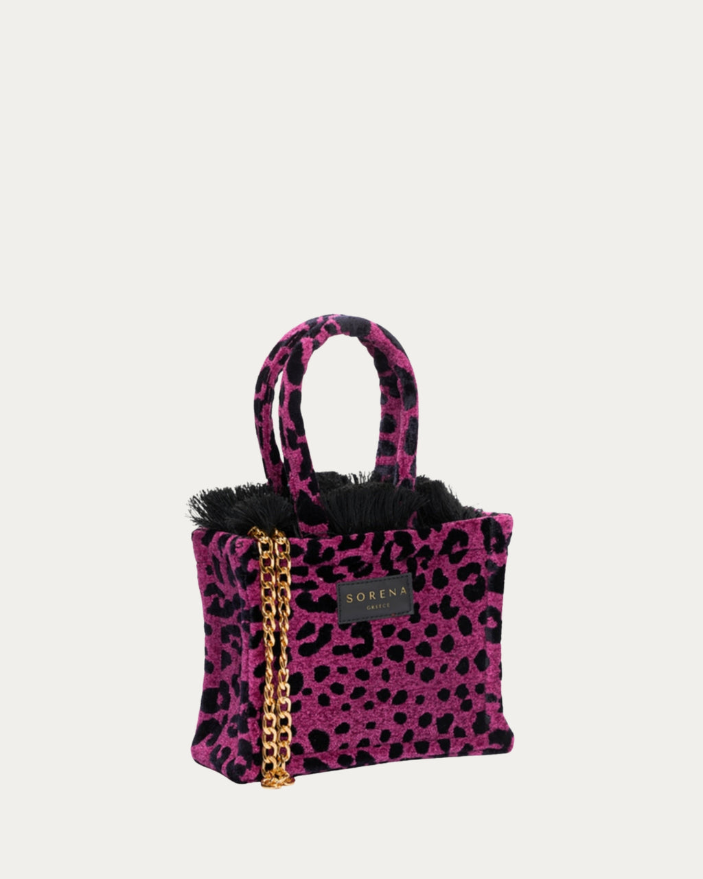 LEOPARD VELVET MAGENTA MINI TOTE BAG
