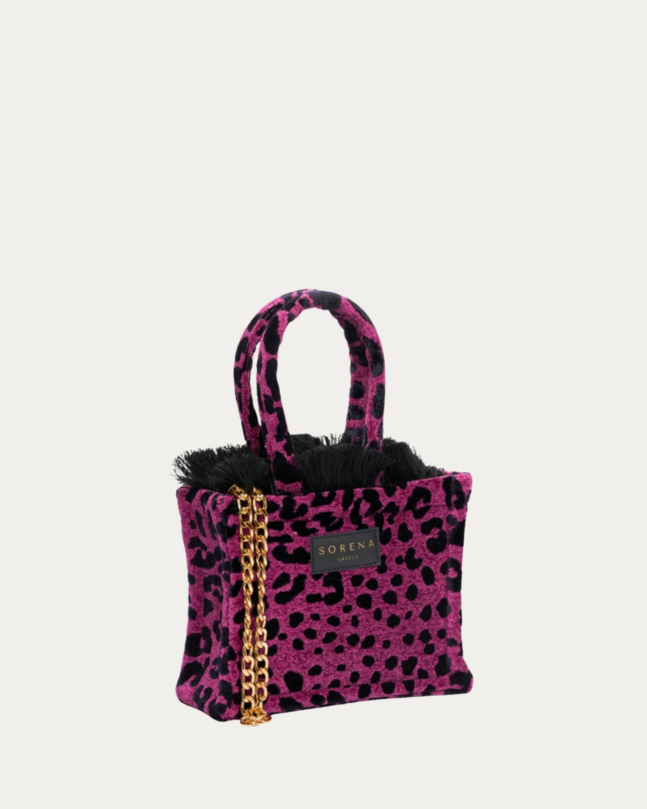 LEOPARD VELVET MAGENTA MINI TOTE BAG