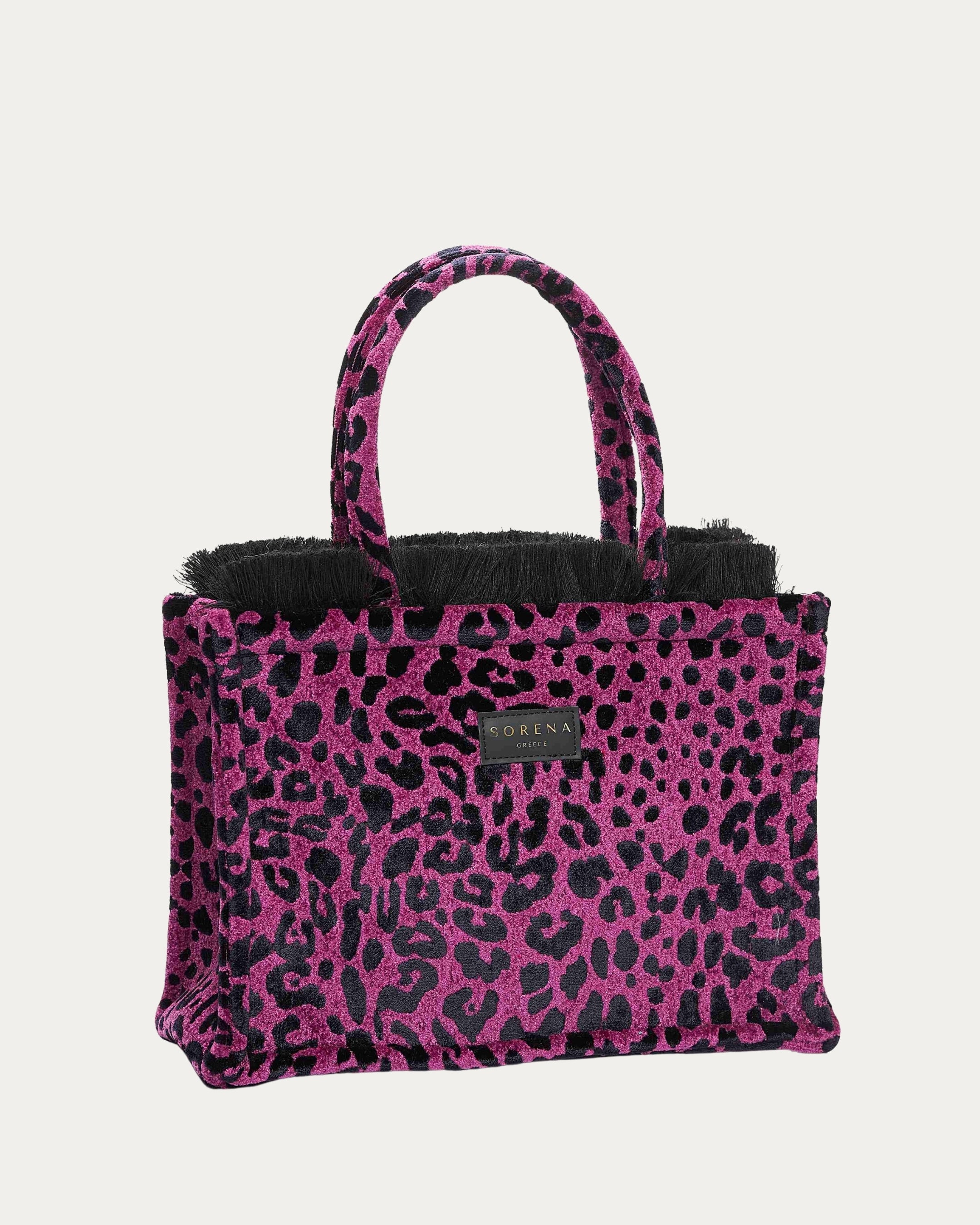 LEOPARD VELVET MAGENTA MEDIUM TOTE BAG