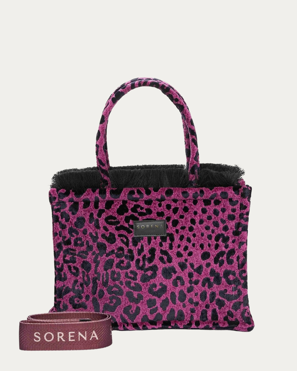 LEOPARD VELVET MAGENTA MEDIUM TOTE BAG
