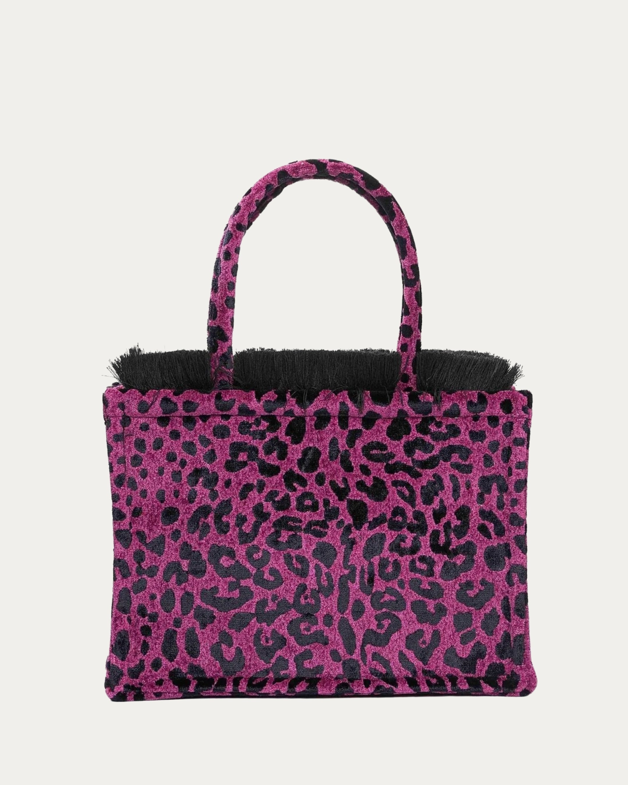 LEOPARD VELVET MAGENTA MEDIUM TOTE BAG