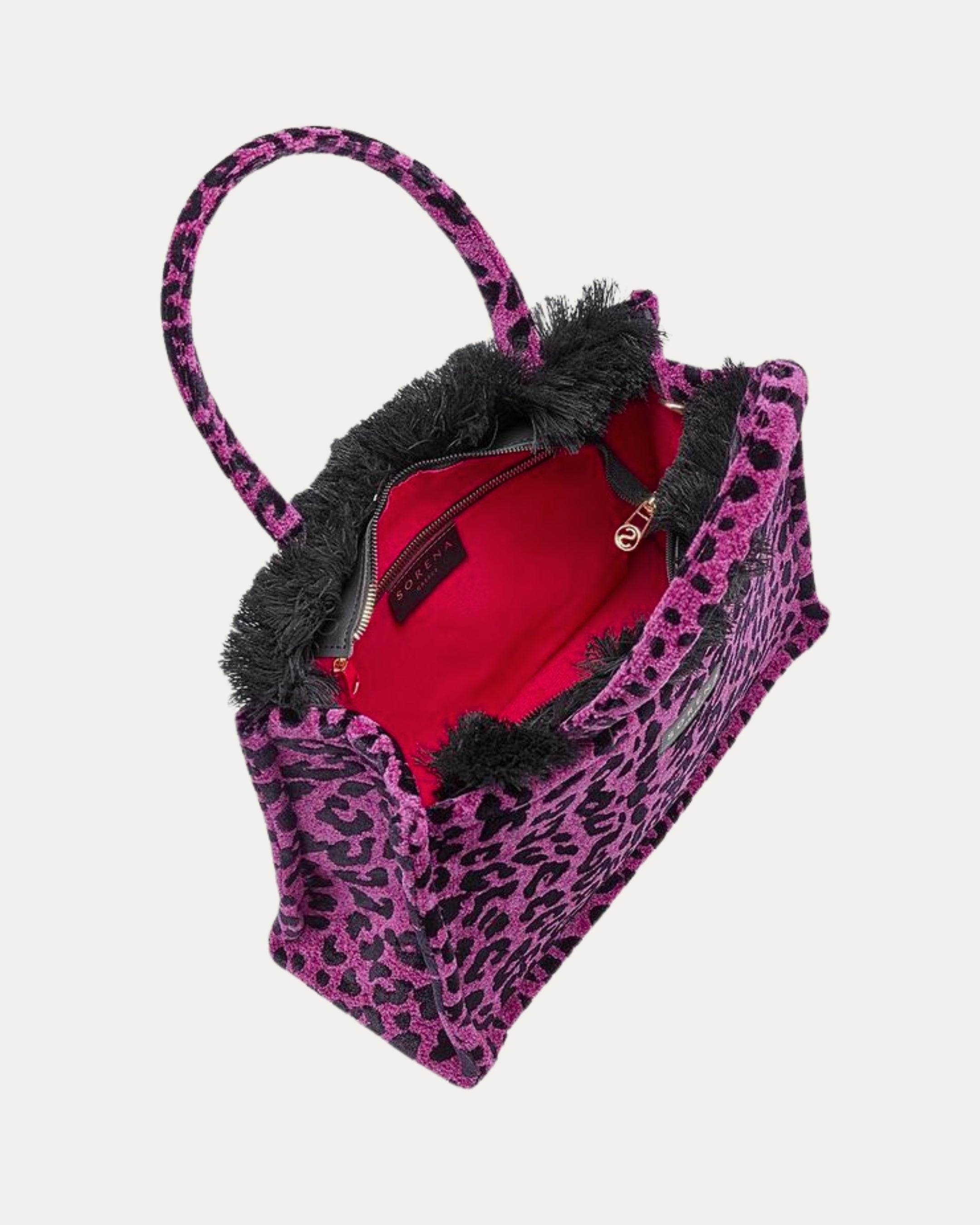 LEOPARD VELVET MAGENTA MEDIUM TOTE BAG