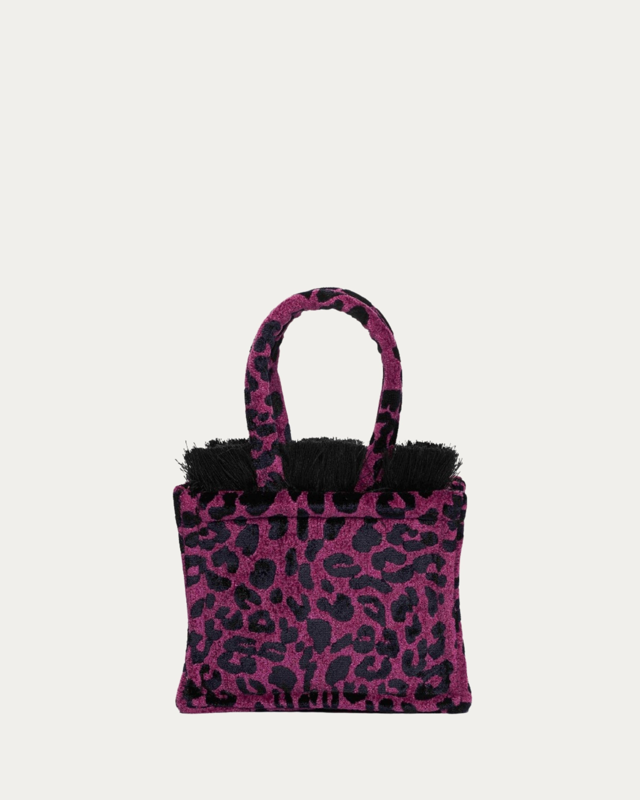 LEOPARD VELVET MAGENTA MINI TOTE BAG