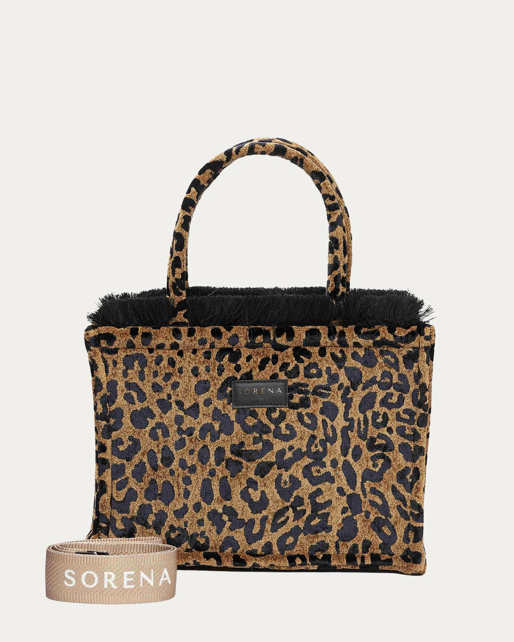 LEOPARD VELVET BROWN MEDIUM TOTE BAG