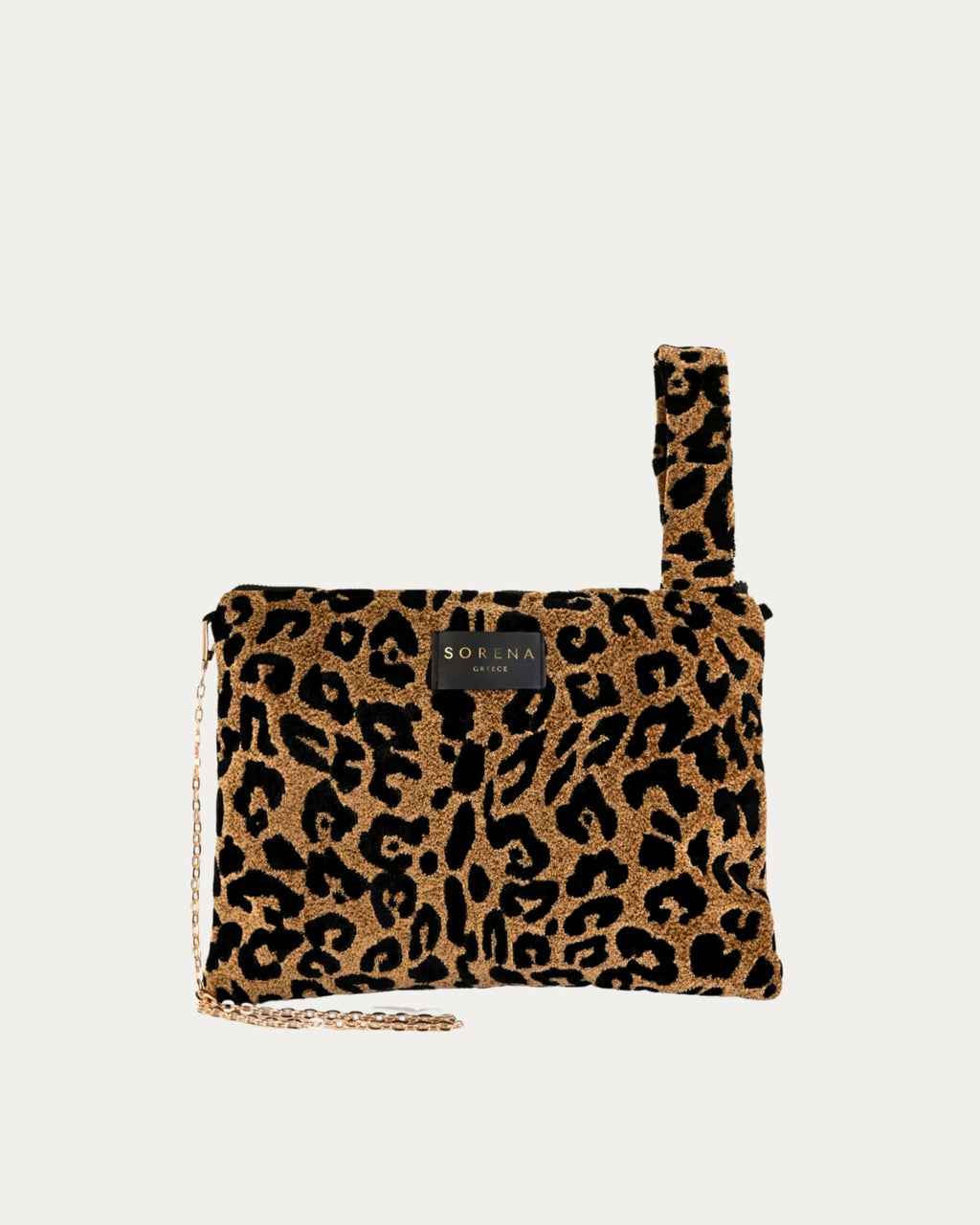 LEOPARD VELVET BROWN CLUTCH
