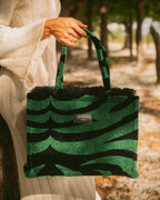 ANIMAL VELVET PETROL MEDIUM TOTE BAG