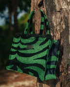 ANIMAL VELVET PETROL MEDIUM TOTE BAG
