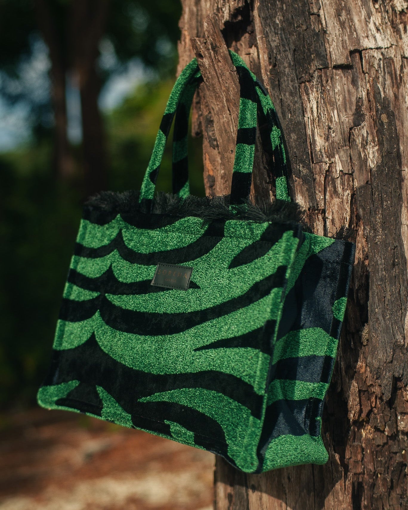 ANIMAL VELVET PETROL MEDIUM TOTE BAG