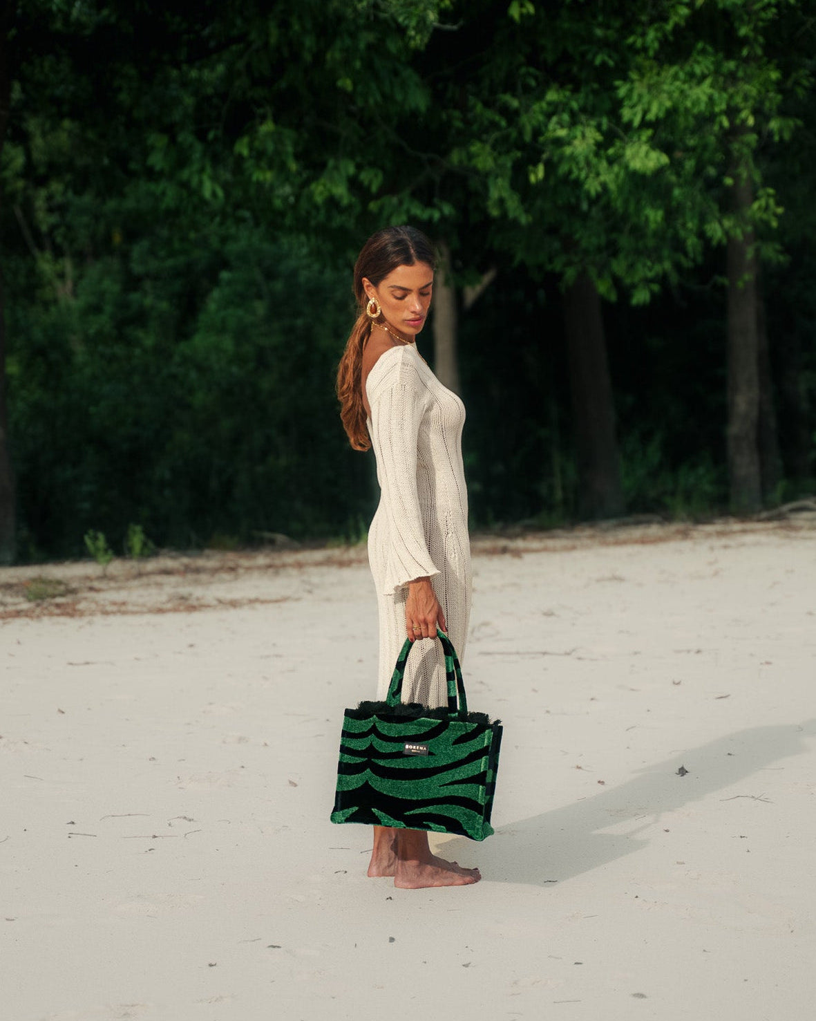 ANIMAL VELVET PETROL MEDIUM TOTE BAG