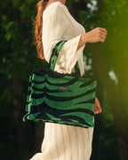 ANIMAL VELVET PETROL MEDIUM TOTE BAG