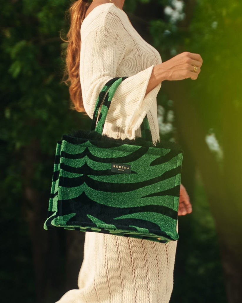 ANIMAL VELVET PETROL MEDIUM TOTE BAG