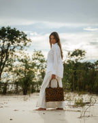 LEOPARD VELVET BROWN MEDIUM TOTE BAG
