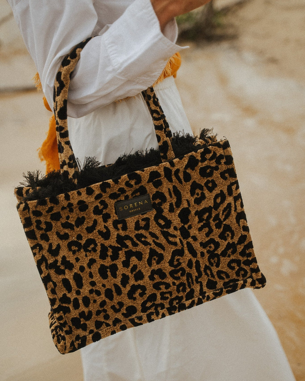 LEOPARD VELVET BROWN MEDIUM TOTE BAG