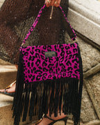 LEOPARD VELVET MAGENTA CROSSBODY BAG