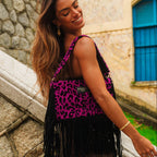 LEOPARD VELVET MAGENTA CROSSBODY BAG