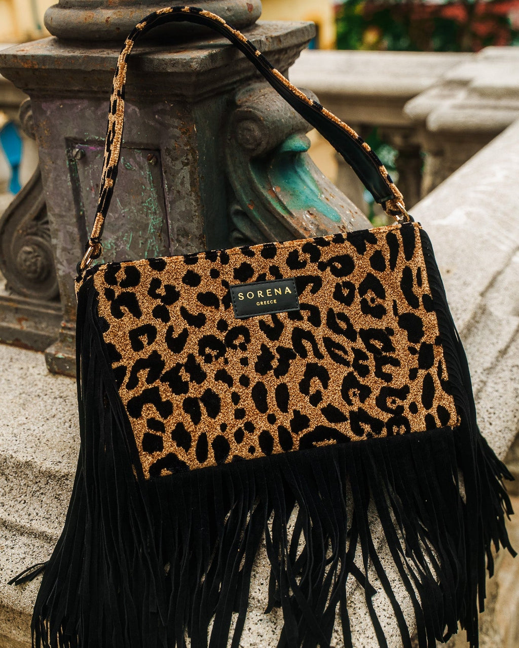 LEOPARD VELVET BROWN CROSSBODY BAG