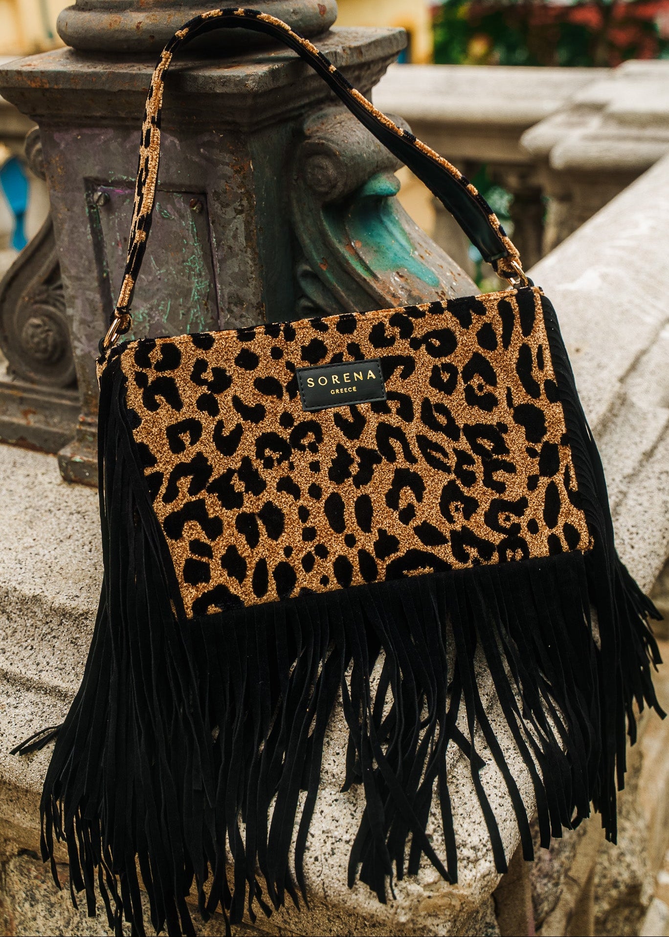 LEOPARD VELVET BROWN CROSSBODY BAG