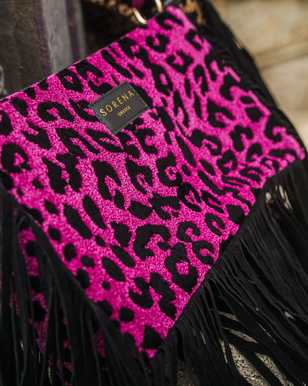 LEOPARD VELVET MAGENTA CROSSBODY BAG